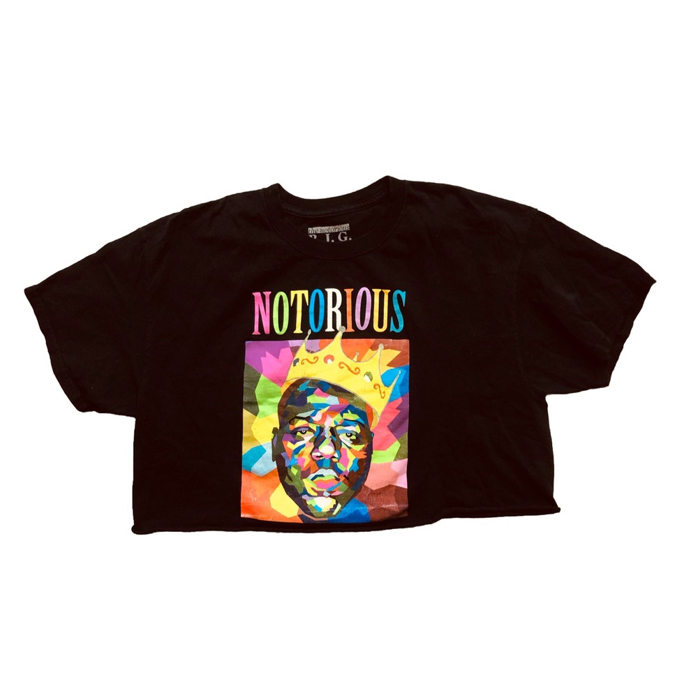 The Notorious BIG Official Crown Neon Rainbow Crop Top Women's L Black Oversized